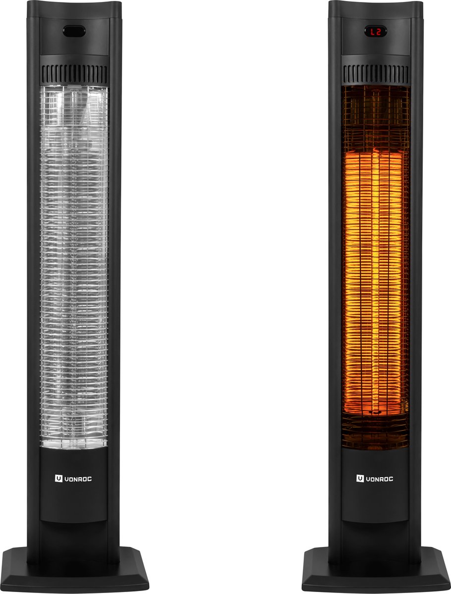 VONROC Terrassenstrahler Filicudi - Infrarot - 2000W - Hoher Wirkungsgrad - Kohleelement - 2 Heizarten - LCD-Bildschirm - Inkl.