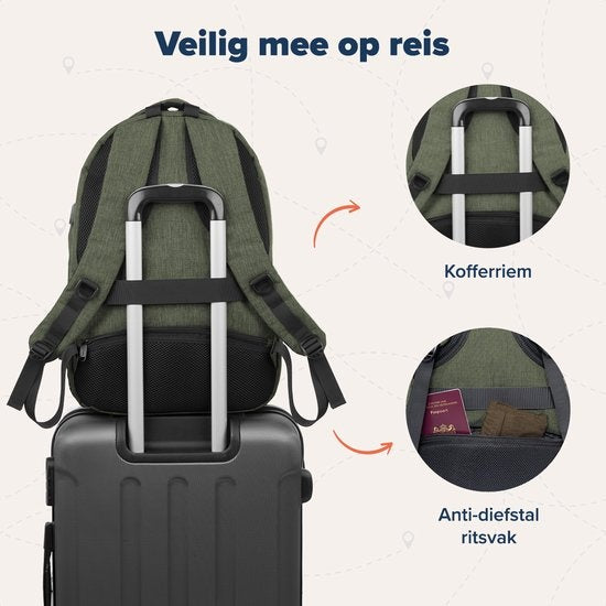 TRVLMORE Rucksack - 28L - 15.6 Zoll - Laptop-Rucksack - Schultasche - Unisex - Spritzwassergeschützt Grün