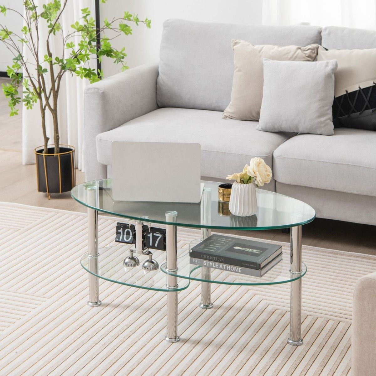 Coast Couchtisch - 3 Schichten - gehärtetes Glas - Modern - 89 x 50 x 45 cm - Weiß