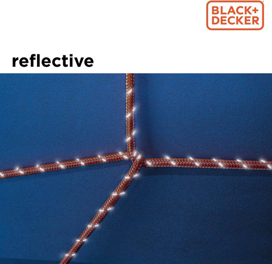 BLACK+DECKER Zurrgurt 15 Meter - Inkl. Zurrgurt Oproller - Zurrgurt - Transportseil - Elastisches Seil - mit reflektierenden Teilen - Transportmanagement - Nylon/ Kunststoff - Orange/Schwarz