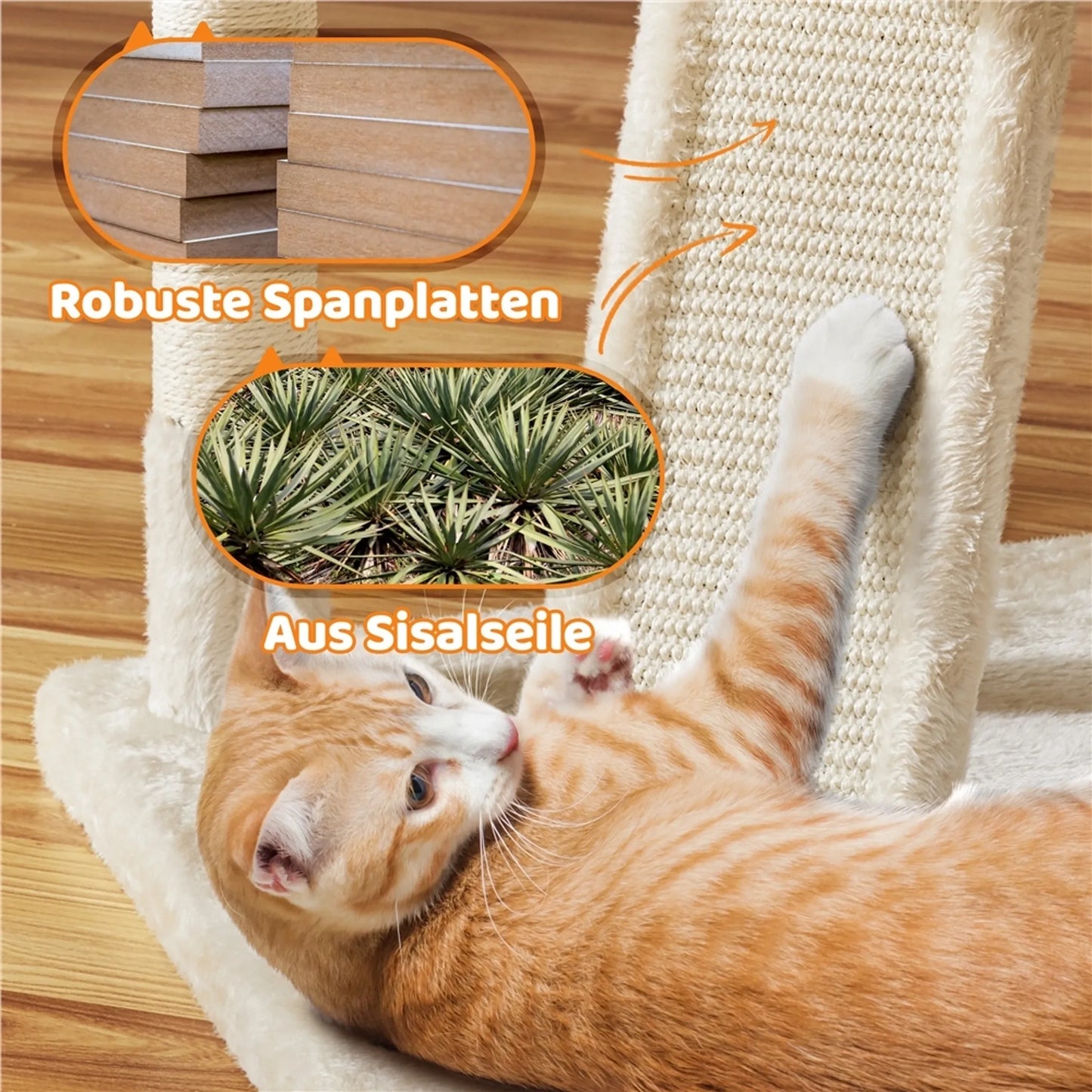Yaheetech Katzenpfosten XXL mit 3 Aussichtsplattformen - Ausgestattet mit 2 Katzenhöhlen und Kratzbrett und Anti-Kipp-System - Für Haushalte mit mehreren Katzen - Beige Plüsch und Sisal - 55,5 x 55,5 x 175 cm