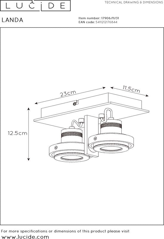Lucide LANDA Deckenstrahler – LED „Dim to warm“ – GU10 – 2×5 W 3000 K/2200 K – Weiß