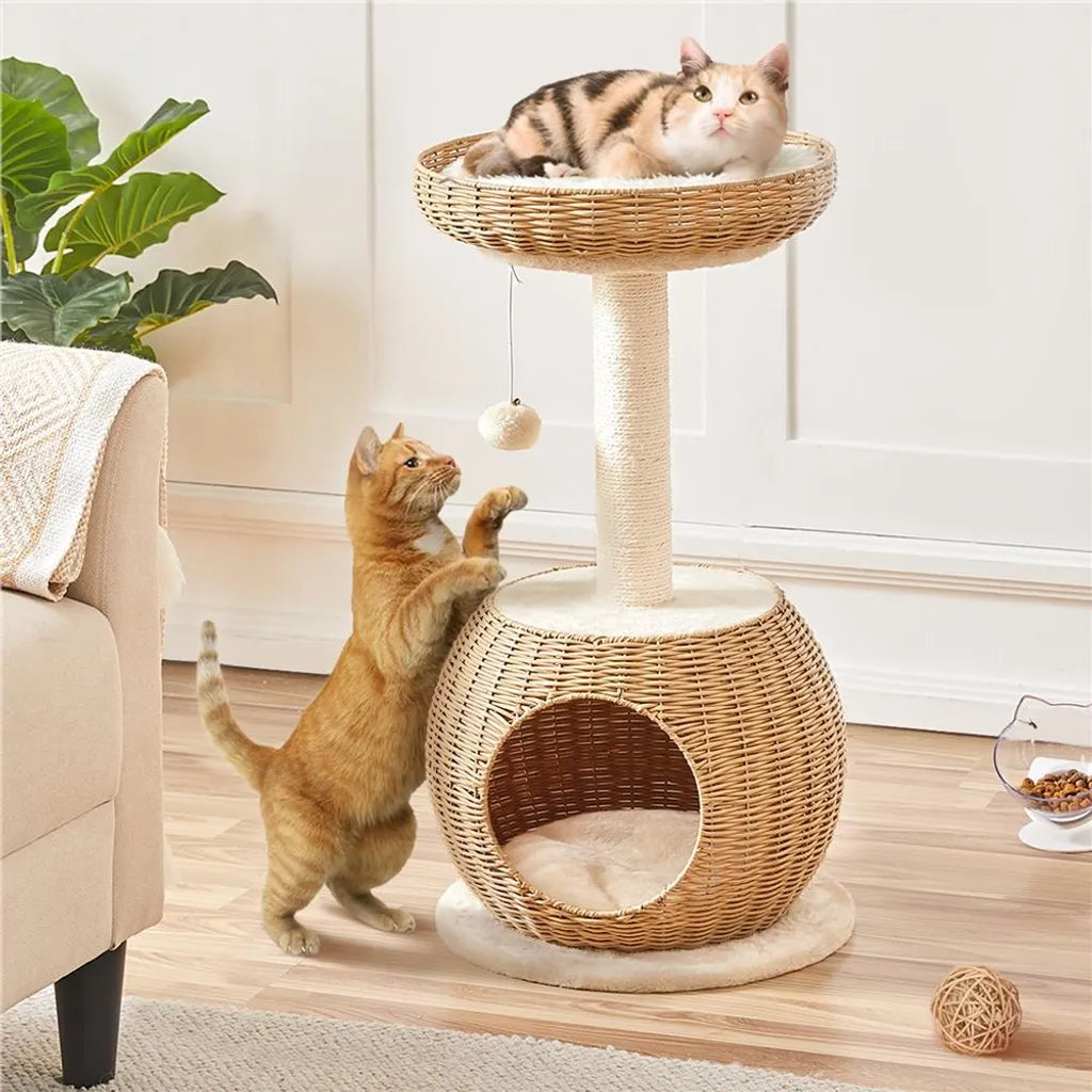 Yaheetech Kratzbaum mit Katzenkorb und Katzenhaus – Beige – 40 x 40 x 75 cm