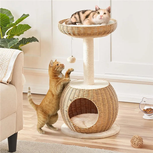 Yaheetech Kratzbaum mit Katzenkorb und Katzenhaus – Beige – 40 x 40 x 75 cm