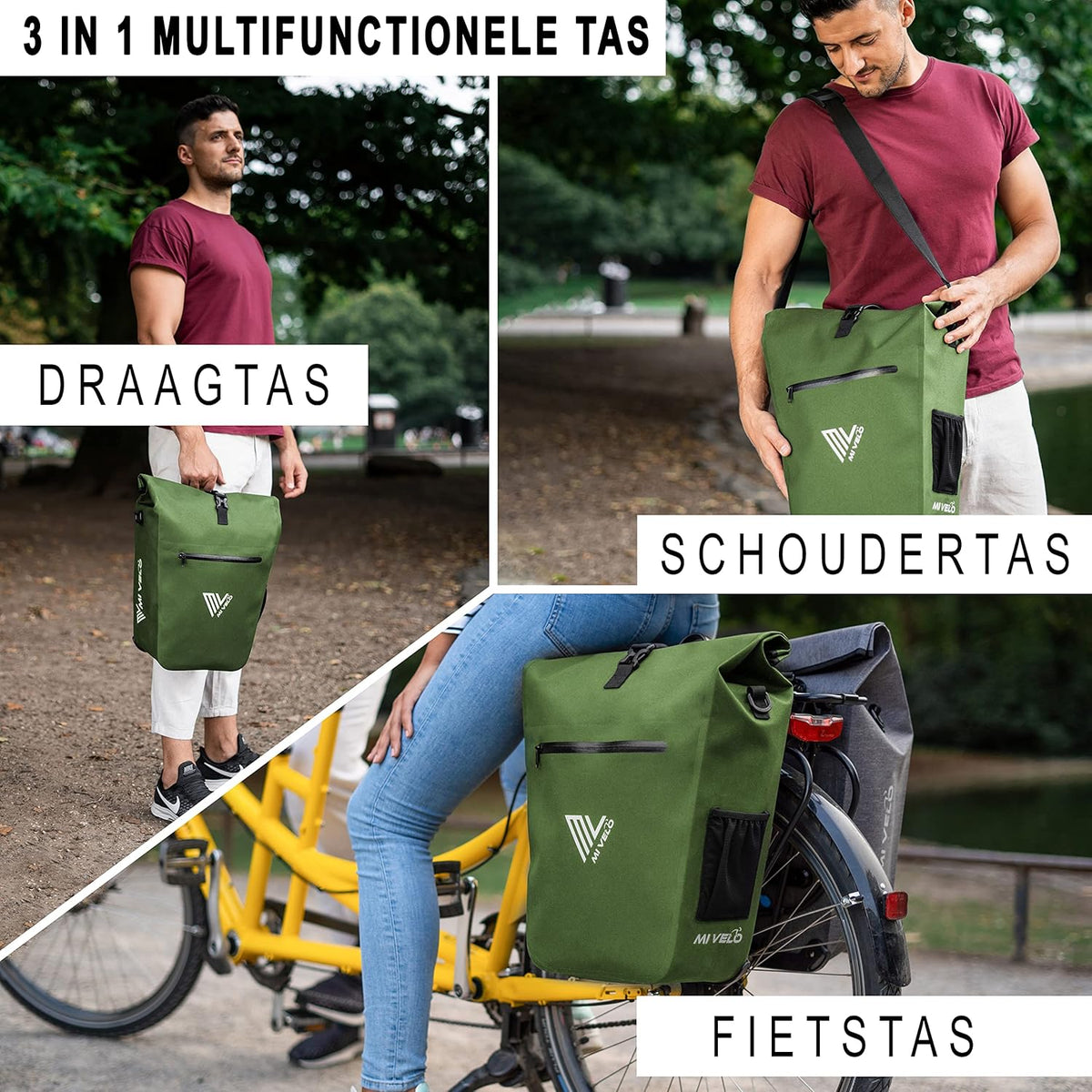MIVELO Wasserdichte Packtasche 3-in-1 - Mit Laptop-Tasche und Schultergurt - 25L - Olivgrün