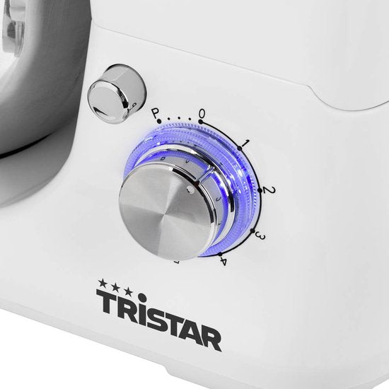 Tristar Küchenmaschine MX-4817 – Küchenmixer mit 5-Liter-Rührschüssel – Inklusive 3 Knethaken – Küchenroboter – 6 Programme – Spülmaschinenfest – 1200 Watt – Weiß