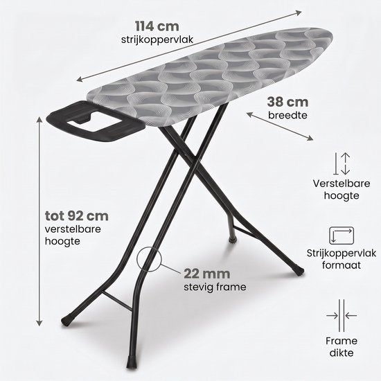 STAUS&BACH Bügelbrett M – für Bügeleisen – 114 x 38 cm – Dampfbügeleisen – Dunkelgrau – Ironiq Pro