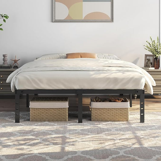 Yaheetech Metall-Bettgestell 160 x 200 cm – Schwarz – 201 x 162 x 41,5 cm – Ohne Kopf- und Fußteil