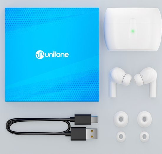 Unitone Go Wireless Earbuds - Bluetooth-Kopfhörer - Earpods - Geeignet für Apple & Android - Weiß