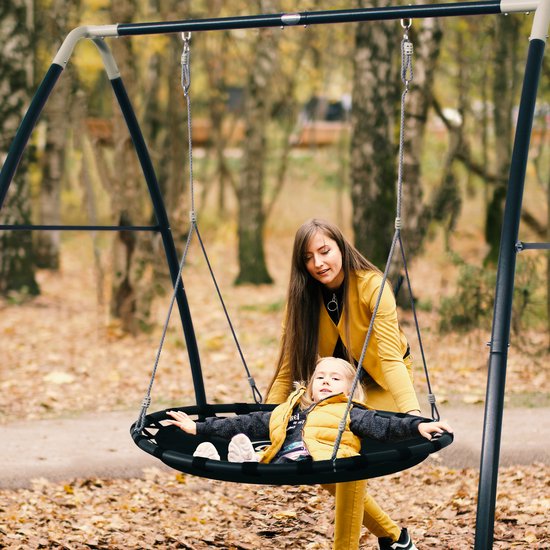 AXI Metall-Nestschaukel in Anthrazit/Creme – Freistehendes Schaukelset mit Rahmen und Nestschaukel Ø 120 cm – Schaukelset für Kinder