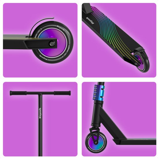 LifeGoods Stuntstep Pro X - T-Bar - HIC - Schritt für Kinder - Jungen/Mädchen - 110mm - 100KG - Regenbogen