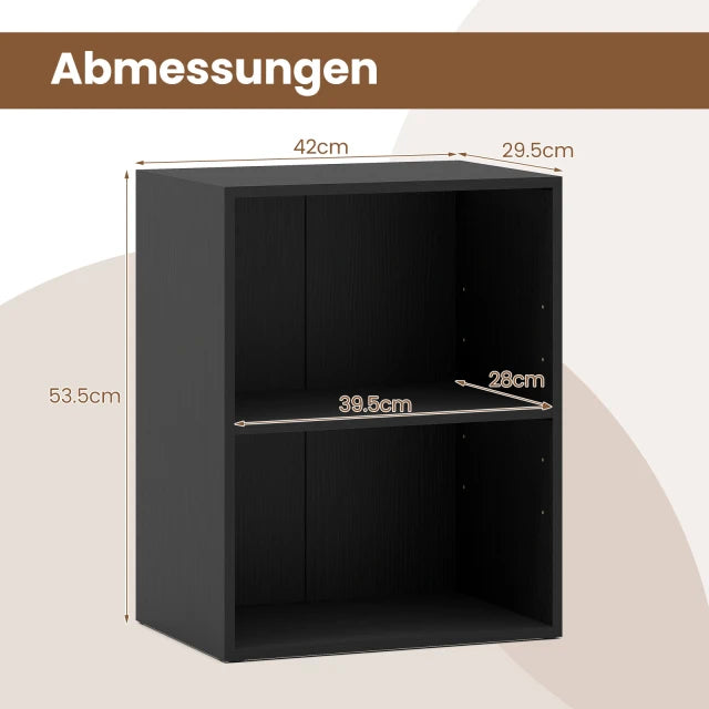 Coast Bücherregal mit 2 offenen Fächern – verstellbare Einlegeböden – 42 x 29,5 x 53,5 cm – Schwarz