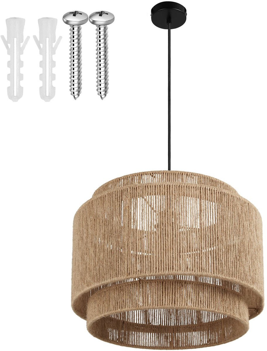 tectake® Deckenleuchte Lignea Lux - Boho Pendelleuchte - Jute Natur - Ø46 x 32 cm - 40W