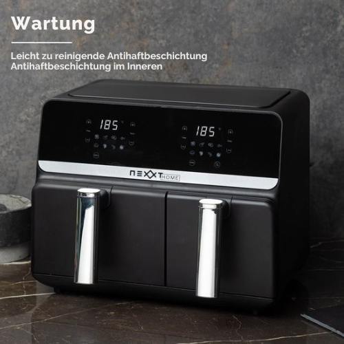 Nexxt Digital Double Airfryer XXL - Mit Touchscreen - 5,5 + 3,5 Liter - 8 Kochprogramme - Schwarz