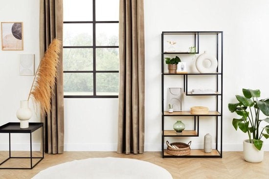 LIFA LIVING Offener Hängeschrank - Aufbewahrungsschrank - Bücherregal - Industrial - Schwarz - Holz & Metall - 82 x 34 x 175 cm