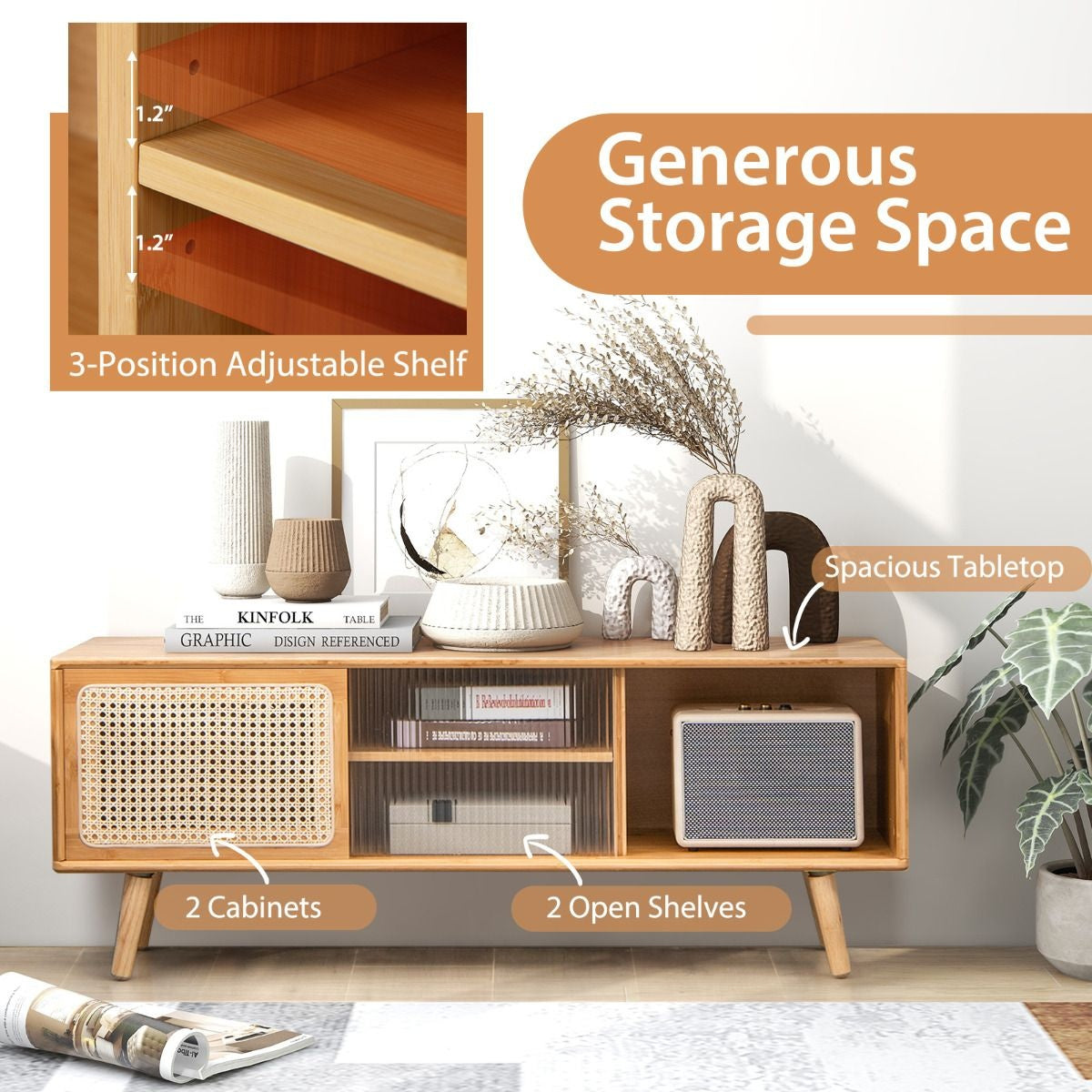 Coast TV-Schrank - Max. 100 kg - Bambus - 121 x 26 x 46 cm