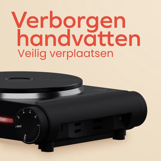 KitchenBrothers Elektrokochfeld - 1 Brenner - Freistehend - 7 Temperaturstufen - 1500W - Schwarz