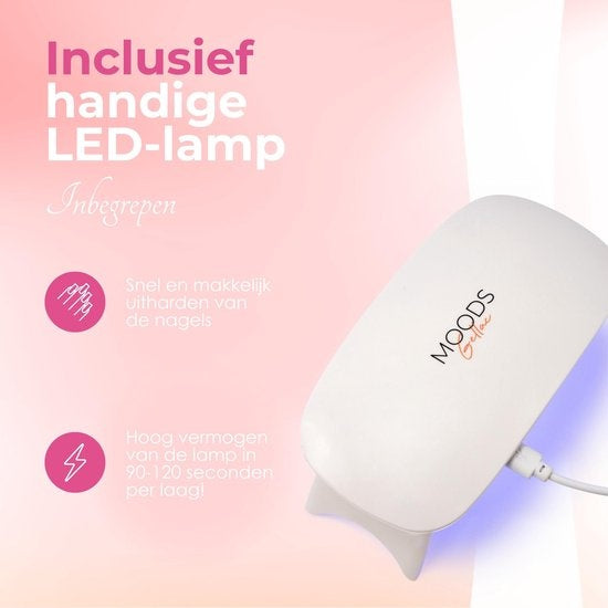 Moods Gellac BIAB Starter Pack - Nude Pink - Builder in a Bottle - BIAB Nagellack - Inklusive UV/LED Lampe, Bucking Stick, Nagelfeile, Primer, Base und Top Coat