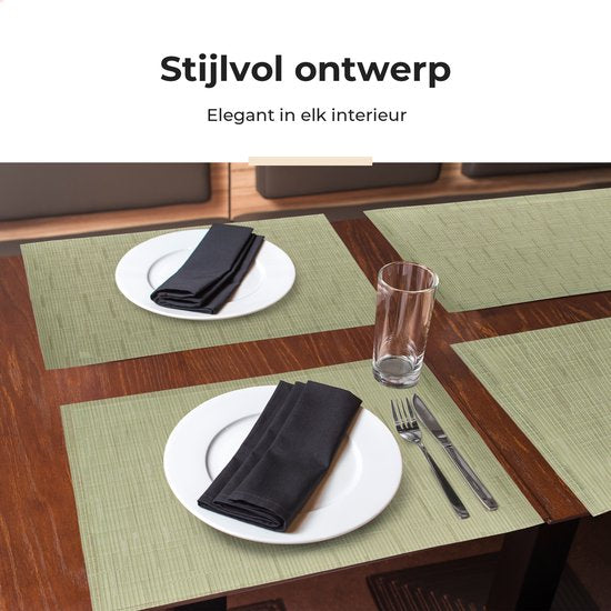 Castagnola Tischsets - Kunststoff Tischsets - Untersetzer - Tischsets Kunststoff und PVC - 6 Stück - 45 x 30 cm - Grün