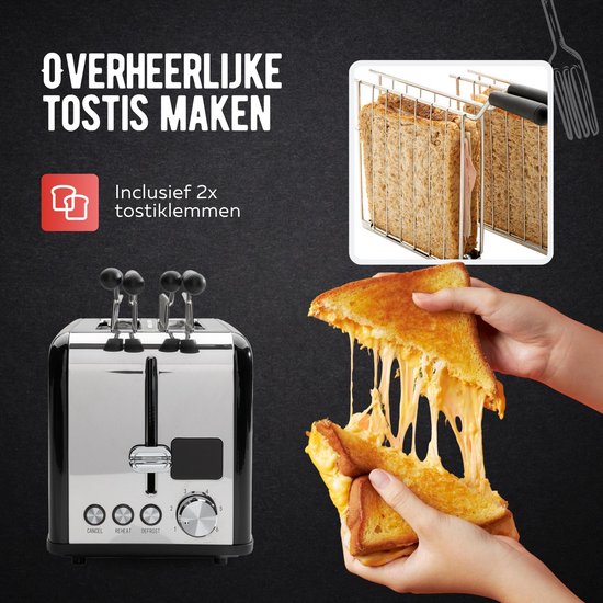 Qualitá® Toaster mit Clips für getoastete Sandwiches - Retro-Toaster - Sandwichhalter - Croque Monsieur Gerät - Edelstahl/Schwarz