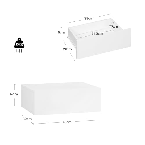 Woltu Nachttisch mit Schublade 2er Set - Wandmontage, Weiß - 40x30x14 cm