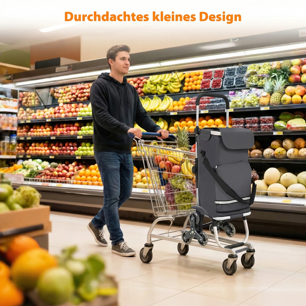 Sekey Einkaufswagen mit Treppenfahrfunktion, 60 l, grau, 36 x 42 x 98 cm