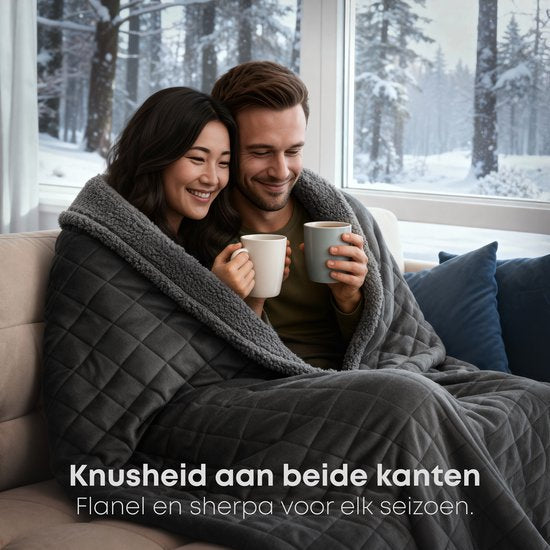CozySense® Gewichtsdecke 11 kg - 2-Personen - Gewichtsdecke - Gewichtsdecke - GLASS-Flow® Druckverteilung - Gewichtsdecke - Flanell-Samt & Sherpa - Schwarz