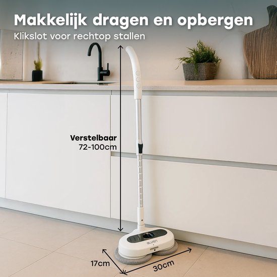 Ølven Elektro-Mopp - Schnurlos - Bodenreiniger - Sprühfunktion - LED-Beleuchtung - 50W - Verstellbar - Weiß