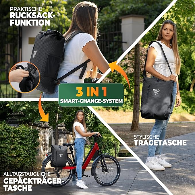 MIVELO 3-in-1 Packtasche - Rucksack & Umhängetasche - Wasserdicht - Mit Laptopfach - 20L - Schwarz Reflektierend