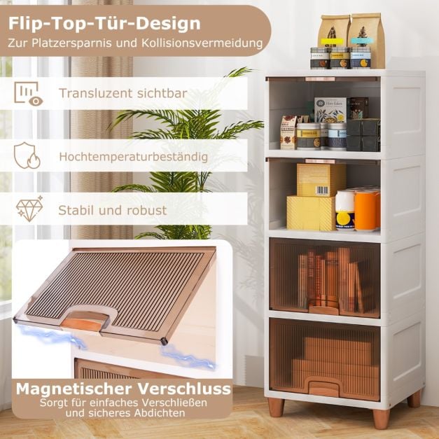 Coast Stapelbare Aufbewahrungsboxen mit Türen – 4-teiliges Set 150 l – 45 x 38 x 117 cm – Weiß