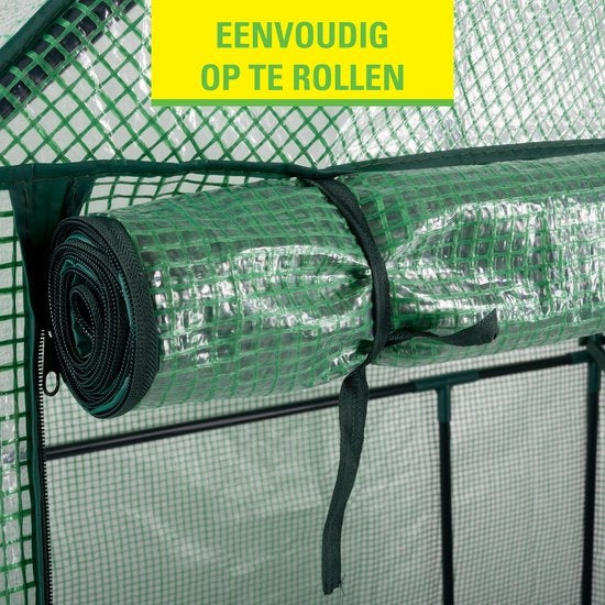 Kinzo Gartengewächshaus - Kunststoffgewächshaus - Gartengewächshaus mit 3 Etagen - Metallrahmen - wasserdichte Abdeckung - 143 x 73 x 195 CM - Grün