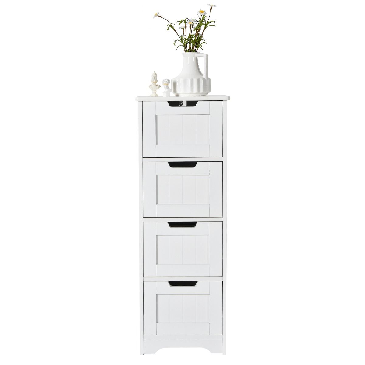 Coast Floor Storage Cabinet Badezimmerschrank mit 4 Schubladen 30 x 30 x 83,5 cm Weiß - Freistehender Nachttisch und Beistelltisch für Wohnzimmer, Schlafzimmer, Küche und Büro