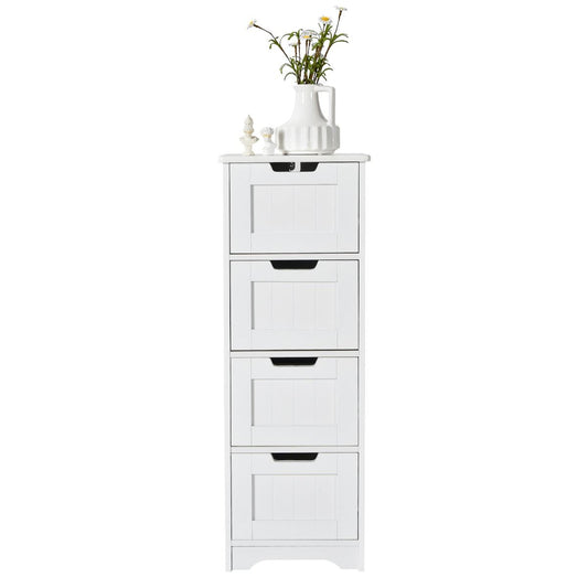 Coast Floor Storage Cabinet Badezimmerschrank mit 4 Schubladen 30 x 30 x 83,5 cm Weiß - Freistehender Nachttisch und Beistelltisch für Wohnzimmer, Schlafzimmer, Küche und Büro