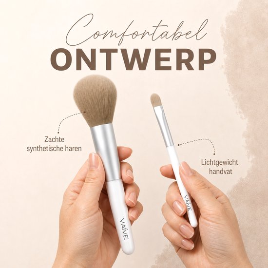 Vaive Make-up-Pinsel-Set, 9-teilig – vegane Pinsel – Pinsel für Foundation, Lidschatten, Rouge, Kabuki und Bronzer – mit Etui – Weiß