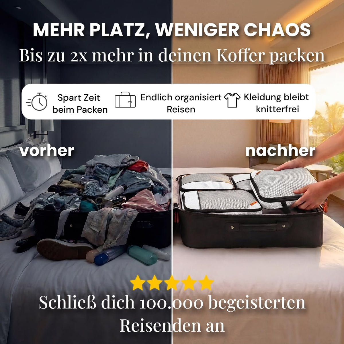 loonara Kompressionspackwürfel - 4-teilig - Grau