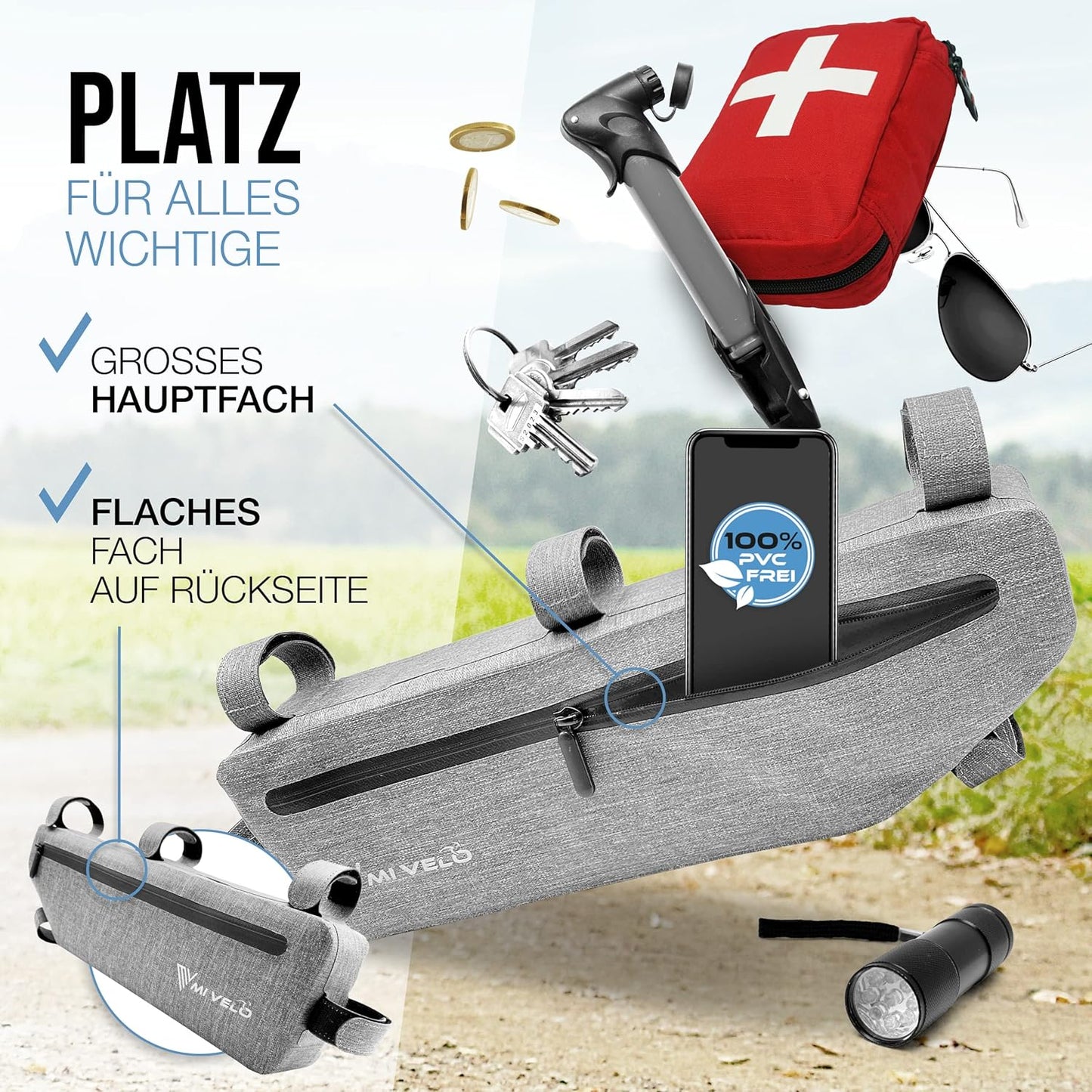 MIVELO - Gepäckträgertasche - 3L - Wasserdicht - Grau - 41 x 7 x 13 cm