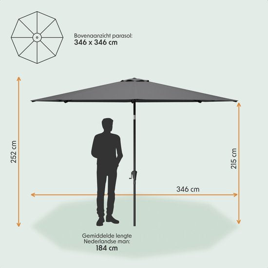LifeGoods Sonnenschirm - Garten - Ø350 cm - 30° neigbar - Wasserdicht - UPF50+ - Dunkelgrau