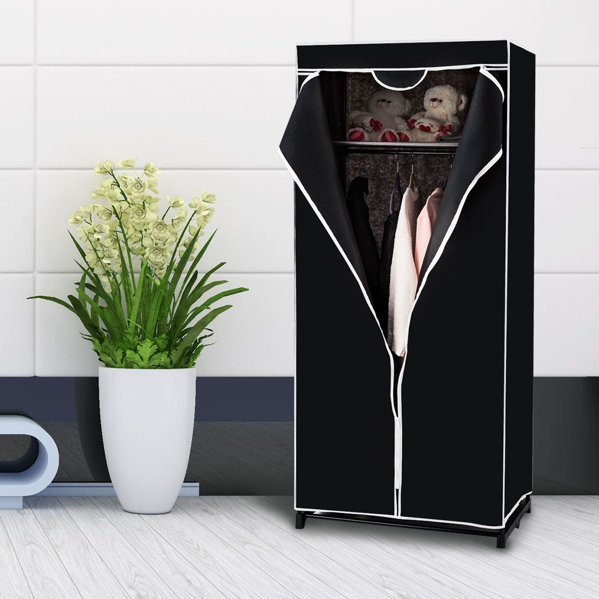 Coast Tragbare Garderobe - Stoff - 74 x 50 x 172 cm - Schwarz