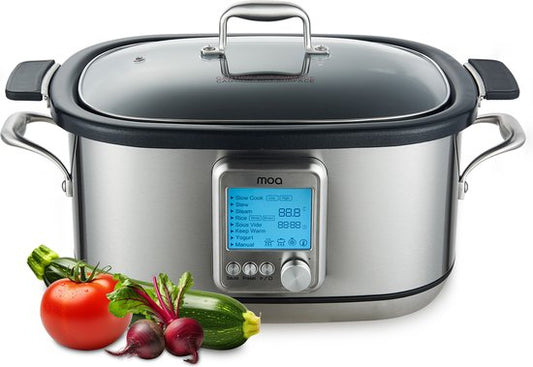 MOA Multicooker - Slowcooker - 8 Kochfunktionen - 6 Liter - 1250W - Reiskocher - Dampfgarer - Sous Vide Kocher - Joghurtbereiter - Edelstahl - MC01S