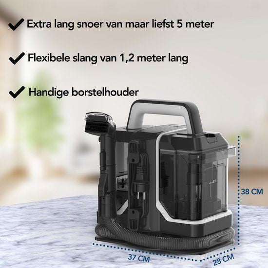 Brixy Professional Teppichreiniger - Fleckenreiniger - 2 Bürsten - Leistungsstark und tragbar - Sofa-Reiniger - Möbel-Reiniger - Sitz-Reiniger - Schwarz