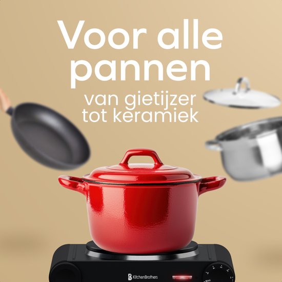 KitchenBrothers Elektrokochfeld - 1 Brenner - Freistehend - 7 Temperaturstufen - 1500W - Schwarz