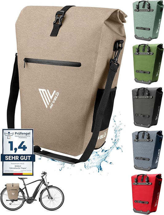 MIVELO - Packtasche - Wasserdicht - Inkl. Laptopfach & Fahrradschloss - 25 Liter - Sandbeige