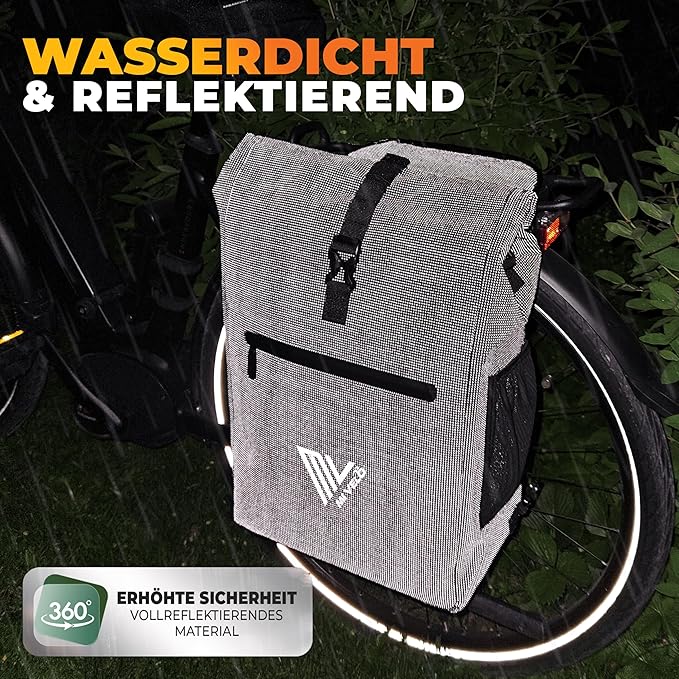 MIVELO 3-in-1 Packtasche - Rucksack & Umhängetasche - Wasserdicht - Mit Laptopfach - 20L - Schwarz Reflektierend