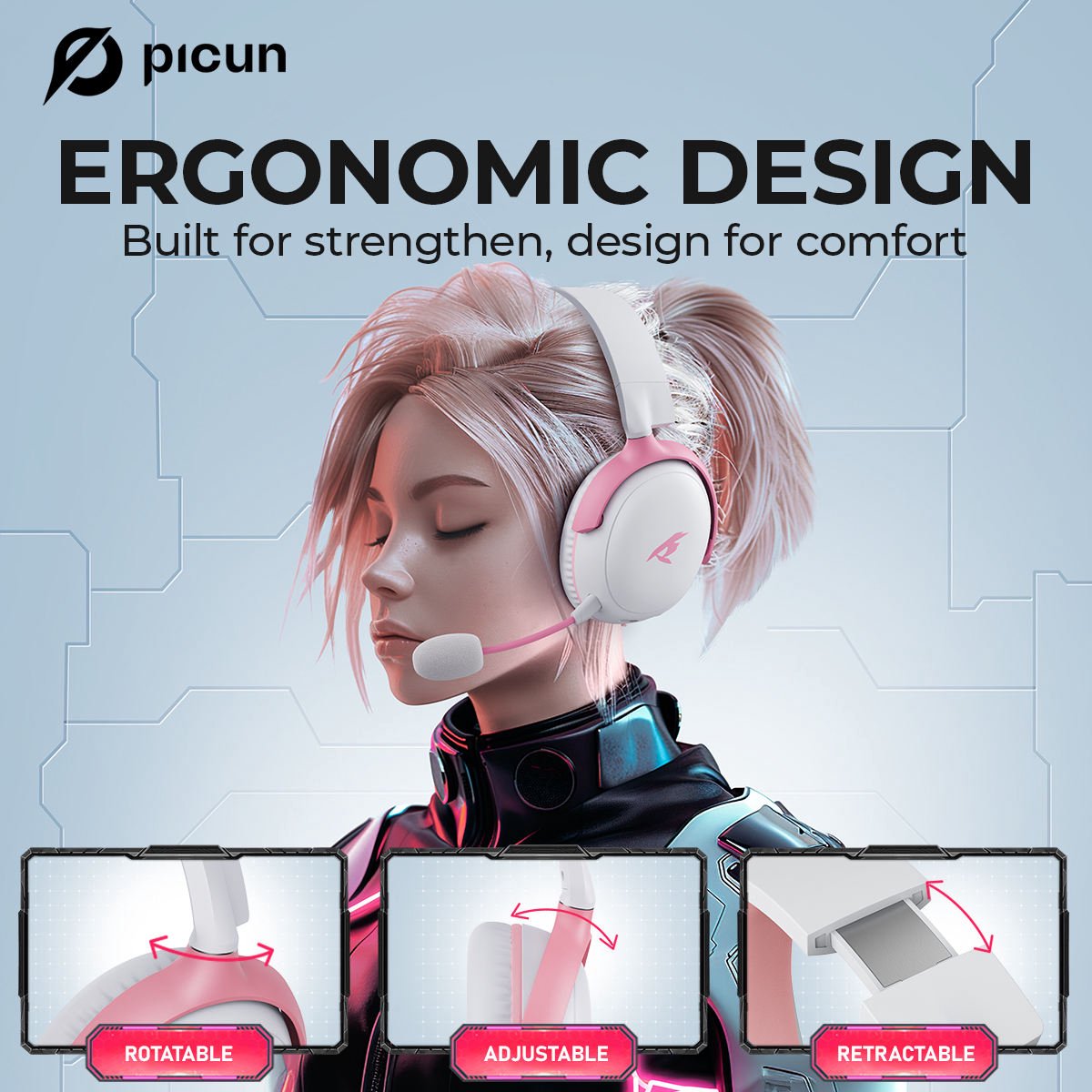 Kofire Picun G3 Wireless Gaming Headset - Over-Ear Kopfhörer mit Mikrofon - 53mm Treiber - 50 Stunden Akkulaufzeit - PC/PS4/PS5/Nintendo Switch/Xbox - Schwarz/Rot - 238g