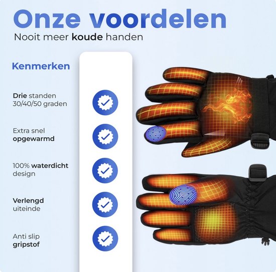 Qualitá® Beheizte Handschuhe - Wasserabweisend - Elektrische Handschuhe - Mit Touchscreen-Kompatibilität - Wintersport - Wiederaufladbar - Größe XL