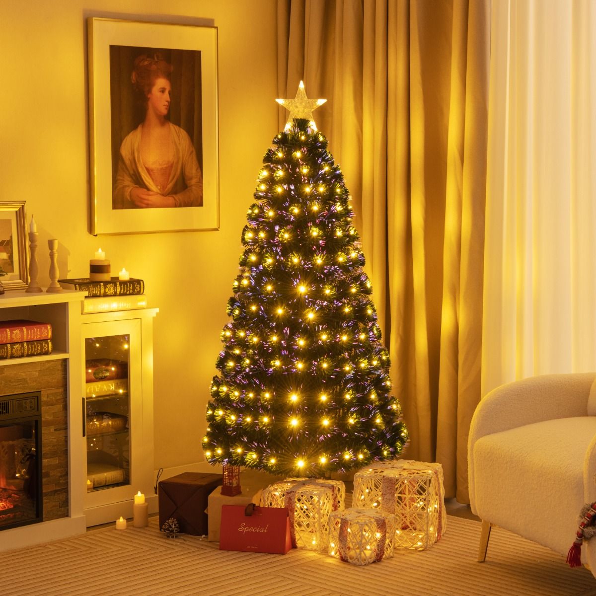 Künstlicher Weihnachtsbaum Coast - 150 cm - Grün - 170 LED-Lichter - Mit Stern & 8 Lichtebenen