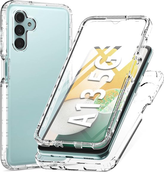 Podec 2-in-1-Hülle mit Displayschutzfolie, passend für das Samsung Galaxy A13 5G, transparente Handyhülle – stoßfeste Schutzhülle