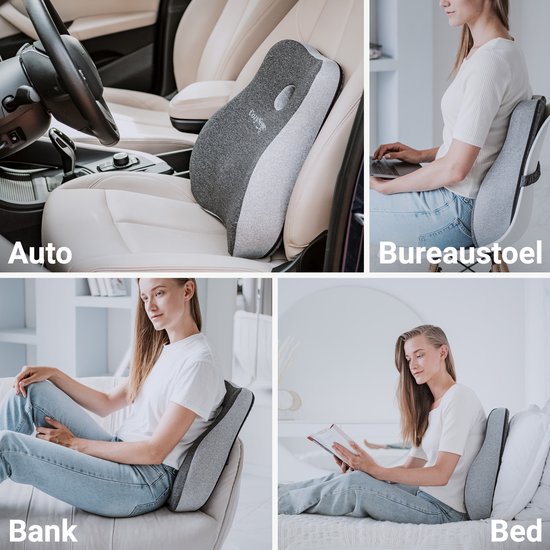 CozySense® Rückenstütze - Verstellbares Kissen für den unteren Rücken - Lendenkissen für Auto, Bürostuhl, Bett & Sofa - Ergonomisch - Mit Coolgel - Waschbarer Bezug