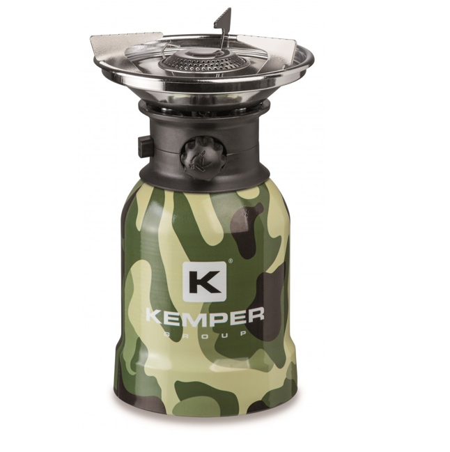 Kemper Camping-Gaskocher - Mit Piezo-Zündung - Tragbar - 1 Brenner - Edelstahl - Camo