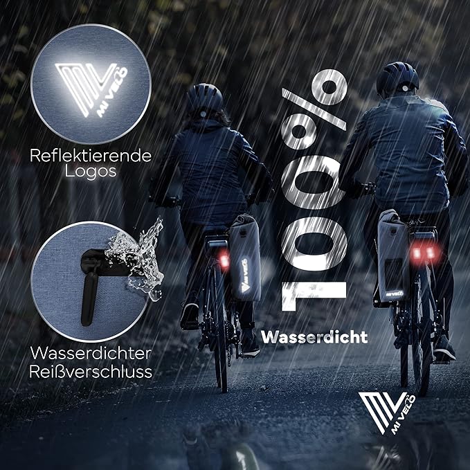 MIVELO Gepäckträgertasche für Gepäckträger - 3-in-1 - 25 Liter Fassungsvermögen - Jeansblau & Wasserdichtes Polyester - Reflektierende Details - Für den täglichen Gebrauch